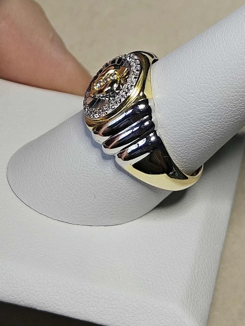 Men's Two-Tone Crown Signet Ring - 925 Sterling Silver